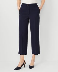 Elevate your wardrobe with the sophisticated charm of Ann Taylor's The Kate Wide Leg Crop Pant in Crepe - Curvy Fit. Perfectly tailored to flatter your curves, these pants offer a modern silhouette with a wide leg design that makes a bold statement. 

- Size: 2
- Color: Night Sky
- Material: 92% Polyester, 8% Spandex
- Gender: Female
- Fit: Curvy, tailored and fitted
- Rise: High rise, sits 1/2" to 1" below natural waist
- Length: Hits above the ankle; 25 1/2" inseam with a 22 1/2" leg opening
- Flattering Pants, Wide Leg Crop Pants, Chic Pants, Knitted Suit, Wide Leg Cropped Pants, Waist Length, Night Sky, Cropped Pants, Effortless Style