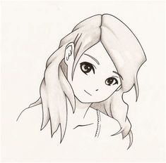 a pencil drawing of a girl with long hair and big eyes, looking straight ahead