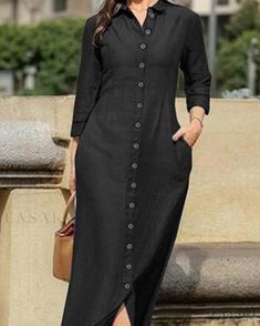 Lasaky - Sophisticated and Fashionable Long Sleeve Collared Cardigan Denim Maxi Dress in a Classic Solid Color Dresses With Tennis Shoes, Collared Cardigan, Monochromatic Design, Minimalist Color, Denim Pattern, Short Bodycon Dress, Denim Maxi Dress, Cardigan Design, Long Denim Skirt