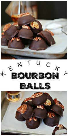 chocolate covered bourbon balls with walnuts on top