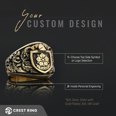 Family Ring, Customized Family Crest Ring, Personalized Signet Ring, Handmade Family Ring, Gold Coated Coat of Arms Ring, Family Name Ring Product Details: ✅Material: 925 Sterling Silver, Gold Coating,  Black Rhodium Coating ✅Ring Size: Available in various sizes (please refer to our sizing chart) ✅Handmade with exceptional craftsmanship ✋🎨 ✅ Dimensions:  19x13mm   /   ±18gr 🛡️ Discover our custom coat of arms jewelry, a symbol of heritage made uniquely yours! 🌟💍 Choose your family crest and let us bring it to life with expert craftsmanship. 🖌️✨ Our artisans create stunning pieces in silver, gold coating, or rhodium coating, tailored to your preferences. 💫🔒 With attention to detail and a touch of elegance, our jewelry collection includes signet rings, pendants, and bracelets, each d Arms Jewelry, Choose Your Family, Family Crest Ring, Family Crest Rings, Family Ring, Lion Ring, Family Rings, Arm Jewelry, Name Ring