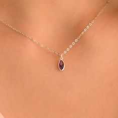 This tiny purple CZ crystal marquise necklace is so dainty. It has a delicate solid sterling silver chain. There is a beautiful heart extension so that the size can be adjusted. There are different crystals to choose from. If you would like a custom order or have any questions please contact me, thanks. Silver Marquise Necklace For Gift, Marquise Necklace, Dainty Silver Necklace, Cz Necklace, Purple Crystal, Purple Crystals, Necklace Dainty, Beautiful Heart, Necklace Sterling Silver