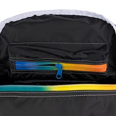 Our classic backpack in a monochrome color way with rainbow details! The ultimate go-to style. Mid-size backpack with a large wide-open front zipper pocket. 3D pockets on both sides to stash your umbrella or water bottle. Webbing tote handles featuring easy grab front and back strap with matching logo snap. Inside zipper pocket and back suitcase trolley sleeve for easy travel. Adjustable padded back straps with no fail construction. Zippered main compartment with pattern paracord pulls. Inside p White Backpack With Water Bottle Pocket For Everyday, Modern School Backpack With Water Bottle Pocket, Multicolor School Backpack With Zipper Closure, Everyday Rainbow Backpack, Playful Multicolor Backpack With Zipper Closure, On-the-go Backpack With Zipper Closure, Multicolor Nylon Backpack For On-the-go, Monochrome Color, Multicolor On-the-go Backpack With Zipper Pocket