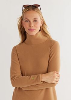 Cobble Hill Turtleneck in Vello Fleece (Camel) – Dudley Stephens Dudley Stephens, Style Turtleneck, Green Chili Peppers, Natural Blush, Cobble Hill, Recycled Yarn, Tunic Style, Tunic Styles, Neon Yellow