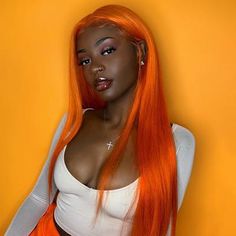 Orange Lace Front Wig T Part Wig, Straight Human Hair Wig, Hair Colorful, Ginger Hair Color, Wig Straight, Straight Lace Front Wigs, Rose Hair, Human Hair Wig, Blonde Wig