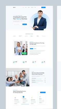 the landing page for a business website with two screens showing people in suits and ties