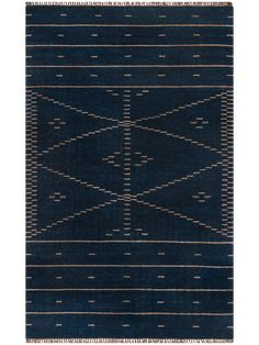 a dark blue rug with white and brown lines on it