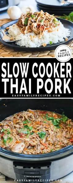 slow cooker thai pork with rice and vegetables