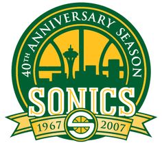 the logo for the 50th anniversary season sonics basketball team is shown in green and yellow