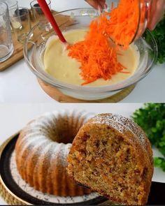 there are two pictures one has carrots and the other has cake