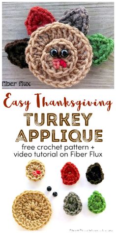 crochet turkey applique with video instructions