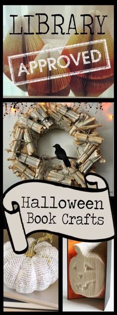 halloween book crafts for kids and adults with the title, library approved halloween book crafts