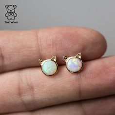 Cute Kitty Cat Ears Round Australian Solid Opal Stud Earrings 14k Yellow Gold. Free Domestic USPS First Class Shipping! Free One Year Limited Warranty! Free Gift Bag or Box with every order! Opal—the queen of gemstones, is one of the most beautiful and rarest gemstones on earth. Every piece of opals has its colors and patterns, which is perfect for designers to create unique engagement rings for someone extra special. We use 100% Natural & Ethically opal stones (NO synthetics or imitations) for Elegant Cat Ears Jewelry With Cat Design, Elegant Cat Ears Jewelry Gift, Gold Cat Design Earrings For Gifts, Nickel-free Cat Ears Jewelry For Gifts, Yellow Gold Cat Design Jewelry Gift, Nickel-free Cat Ears Jewelry Gift, Hypoallergenic Cat Ears Jewelry For Gift, 14k Gold Jewelry With Cat Design In Gold Color, Gold Cat Ears Jewelry As Gift