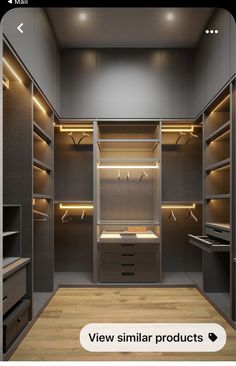 an image of a walk in closet with lights