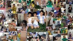 a collage of photos with people and children in different outfits, all holding their arms around each other