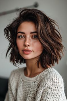 Short Wavy Layered Bob, Short Hairstyle Square Face Women, Cute Wavy Bob, Shoulder Length Bob Curtain Bangs, Natural Short Wavy Hair, Wavy Bobs Hairstyles, Short Bob Hairstyles 2024, Bob Haircut Wavy Hair, Short Wavy Hair Natural