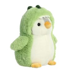 a green and white penguin stuffed animal