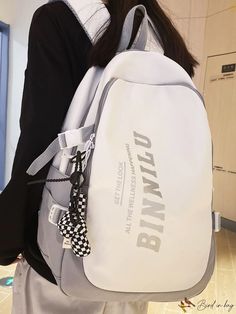 BirdinBag - Versatile Slogan Graphic Backpack with Stylish Bag Charm Stylish Bag, Bags Backpacks, Color White, Bag Lady, Backpacks, Zipper, Pattern, White, Color