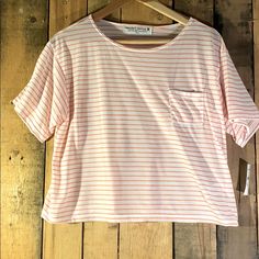 Soft And Sweet This Shirt With Light Peach Stripes And Small Pocket Are Perfect To Pair With A Jean Jacket And Leggings For Lunch Or Errands Out. Feel Free To Make Me An Offer Heather Peach Cotton Casual Top, Casual Heather Peach Cotton Top, Pink Relaxed Fit Crop Top For Summer, Casual Peach T-shirt For Spring, Heather Peach Cotton Tops For Summer, Heather Peach Cotton Summer Tops, Heather Peach Cotton Top For Summer, Heather Peach Short Sleeve Tops For Summer, Summer Heather Peach Cotton Top