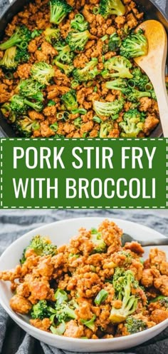 pork stir fry with broccoli in a skillet