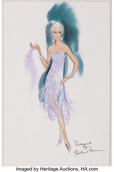 a drawing of a woman in a purple dress