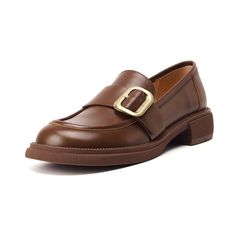 Note: The buckle of Brown shoes is bigger than the website picture. These loafers are designed in a timeless, minimal silhouette, so you'll be sure to wear them often. Made from soft leather, soft bottom that ensure all-day comfort. Wear yours with tailoring and denim alike. Color: Brown/BlackMaterial: CowhideLining: PigskinInsole: CowhideSole: RubberHeels: 3.5Cm/1.38"Weight: 0.22kg Each Shoes Production Time: About 5-7 days (Any exceptional case will email you, Please pay attention to your emai Office Slip-ons With Brogue Detailing And Round Toe, Brown Pointed Toe Slip-ons For Office, Leather Slip-ons With Almond Toe For Office, Timeless Almond Toe Slip-ons For Work, Classic Flat Slip-ons For Business, Elegant Leather Slip-ons For Fall, Office Loafers With Leather Sole And Flat Heel, Elegant Brown Slip-ons With Flat Heel, Workwear Slip-ons With Brogue Detailing And Round Toe