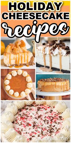 Recipes for holiday cheesecakes Cheesecake Topping Recipes, Winter Cheesecake, Cheesecake Cinnamon, Eggnog Cheesecake Recipe, Holiday Cheesecake Recipes, Peppermint Bark Cheesecake, Holiday Cheesecake, Chocolate Covered Cheesecake, Sweet Potato Cheesecake