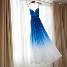 Light Blue and White Long Chifon Dresses for Bridesmaid , Wedding Party Gowns Ombre Bridesmaid Dresses, Spaghetti Strap Bridesmaids Dresses, Ombre Prom Dresses, Cheap Prom Dresses Long, Royal Blue Prom Dresses, Spaghetti Strap Prom Dress, Sweetheart Prom Dress, Unique Prom Dresses, Beautiful Prom Dresses