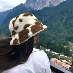 Cow Print Bucket Hat, Crochet Pony, Fuzzy Bucket Hat, White Cow Print, Llama Print, Crochet Bucket Hat, White Cow, Handcrafted Accessories, Soft Brown