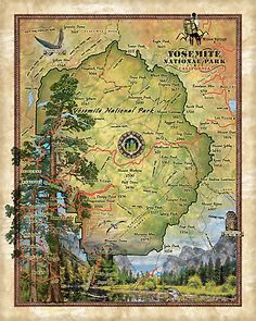 a map of the state of montana with mountains, trees and rivers on it's sides