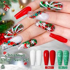 Mtssii 10Pcs/Set Christmas Gel Nail Polish Nail Art Sparkle Gold Red Green Gel Polish Varnish Semi Christmas Nail Polish, Xmas Nail Art, Uv Gel Nail Polish, Nail Swag, Uv Gel Nails, Trim Nails, New Year's Nails