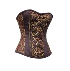 Look stylish and fashionable in this women's steampunk brown brocade buckle belt overbust corset. made with 100% polyester brocade & cotton twill, and 100% cotton, this corset will keep you feeling comfortable and secure all day long. shop now and add a touch of steampunk to your wardrobe! Steampunk Overbust Corset Dress, Steampunk Underbust Corset Dress, Steampunk Overbust Corset With Corset Back, Gold Overbust Corset With Boned Bodice, Brown Underbust Corset Dress With Corset Back, Gothic Brown Corset For Costume, Brown Gothic Corset For Costume, Brown Overbust Corset For Costume, Brown Overbust Corset Dress With Corset Back