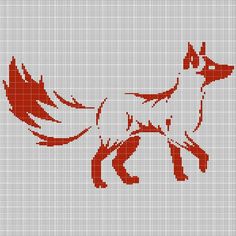 a cross stitch pattern with a red fox on it's back and an orange tail