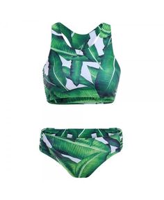 Buy Scoop Neck Leaves Print Cut Out Bikini Set - Green - 2E06116712 online, fidn many other Designer Women's Clothing Printed Tankini, Womens Clothing Online, Leaves Print, Cheap Womens Clothing, Swimwear Collection, Bra Styles, Neck Pattern, Body Size, Leaf Prints