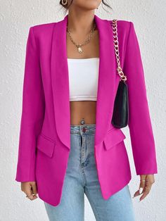 Shawl Collar Long Sleeve Blazer - Body By J'ne Maxi Blazer, Shawl Collar Blazer, Blazer Casual, Pink Blazer, Printed Cardigan, Long Sleeve Blazers, Casual Blazer, Suits Coats, Suit Fashion