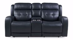 the reclining loveseat has two seats and a cup holders on each side