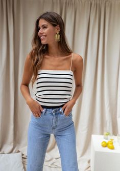 Livio Striped Cami – Easy Clothes North America Brown Cami, Zebra Print Skirt, Cotton Camisole, Casual Summer Tops, Summer Outfit Inspiration, Striped Tank Top, Striped Tank, French Fashion, White Casual