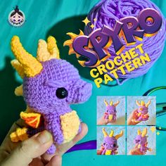 a crochet pattern for a purple dragon