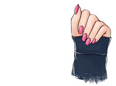 a drawing of a woman's hand with pink nail polish holding up her thumb