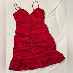 Nwt B. Darlin Deep Red Spaghetti Strap Ruched Front Zip Back Size 1/2 Red V-Neck Spaghetti Strap Zip Up Back Ruffle Hem Get Ready For Valentine’s Day Ready To Ship From Smoke Free / Pet Free Home Red Fitted Mini Dress With Ruffled Straps, Red Ruched Mini Dress With Spaghetti Straps, Red Spaghetti Straps Dress, Lined, Red Tank Top With Spaghetti Straps And Built-in Bra, Red Mini Dress With Spaghetti Straps And Built-in Bra, Red Ruched V-neck Mini Dress, Lace Up Back Dress, Red Spaghetti, Sleeveless Red Mini Dress With Built-in Bra