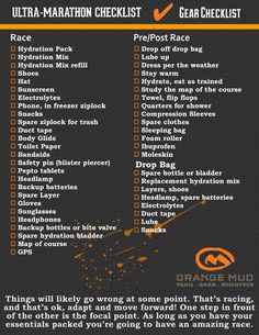 an orange and black checklist with the words ultra marathon checklist written below it