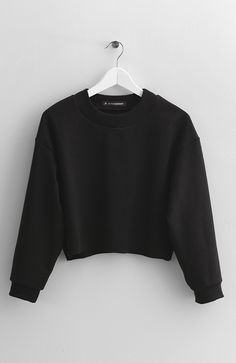 Black raw-edge jersey sweatshirt. Made in Canada. Cheap Trendy Black Sweatshirt, Cheap Black Fan Apparel Sweatshirt, Luxury Black Sweatshirt For Winter, Affordable Black Winter Sweatshirt, Cheap Black Crew Sweatshirt, Kate Middleton Dress, Ivory Blouse, Hooded Trench Coat, Jersey Sweatshirt