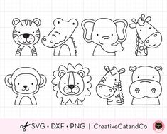 outline jungle animal faces kid coloring svg-CreativeCatandCo Safari Animals Drawing Easy, Animal Faces Drawing, Animal Outline, Face Outline, Easy Animals, Woodland Animal, Animal Heads, Animal Clipart, Animal Faces