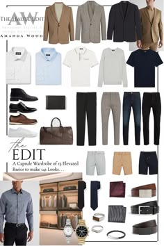 Capsule wardrobe: 15 elevated basics from Express, 141 outfits, timeless classics Mens Capsule Wardrobe Casual, Mens Outfits Summer Stylish Men, Mens Outfits Suits, Mens Outfits Winter, Mens Capsule Wardrobe, Mens Outfits Summer, Outfits With Cowboy Boots, Capsule Wardrobe Men, Outfits Winter Casual