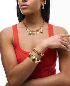 14KT Gold Plate Martha Calvo Western Charms Available in various lengths Model is pictured in the 16" Most Wanted, 14kt Gold, Ring Bracelet, Ring Necklace, Jewelry Care, Festival Season, Necklaces Bracelets, Gold Plate, Charms