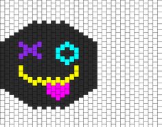 a pixellated image of a smiley face on a white background with black and purple squares