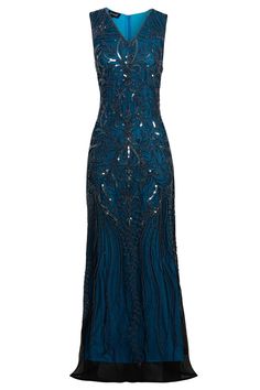 Anna Embellished 1920s Great Gatsby Inspired Blue Evening | Etsy Evening Gown Plus Size, Flapper Dress 1920s, 1920s Inspired Dresses, Sleeveless Wedding Gown, 1920s Great Gatsby, Formal Wedding Dress, Anna Blue, Beaded Flapper Dress, Marine Uniform