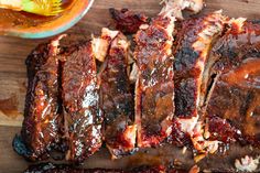 barbecue ribs with bbq sauce on the side