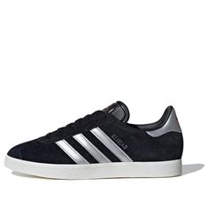 adidas originals Gazelle 'Core Black Silver Metallic' IF1826 Classic Black Sneakers With Three Stripes, Urban Black Sneakers With Three Stripes, Black Three Stripes Sneakers For Streetwear, Casual Black Sneakers With Three Stripes, Adidas Black Sneakers For Light Sports, Black Sneakers For Light Sports With Three Stripes Branding, Black Sneakers With Three Stripes For Light Sports, Black Casual Sneakers With Three Stripes, Casual Black Sneakers With Three Stripes Branding