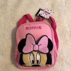 Minnie Mouse Kids Backpack Front Zip Compartment Top Handle Adjustable Straps Nwt Mm7655405mm38 Pink Minnie Mouse Backpack For Disney Trips, Pink Minnie Mouse Standard Backpack, Cute Minnie Mouse Backpack For School, Cute Minnie Mouse Backpack, Minnie Mouse Backpack For Back To School, Minnie Mouse School Bag For Back To School, Playful Mickey Mouse School Bags, Cute Mickey Mouse Standard Backpack, Minnie Mouse Slippers